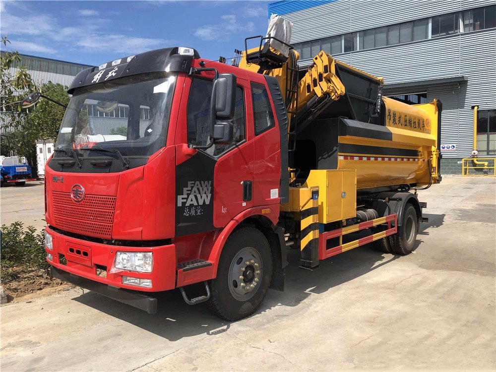 Guo VI 12-cubic-meter FAW J6L Crane-Loaded Compacting Garbage Truck
